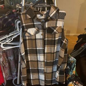 SHEIN Plaid Vest in Brown and White